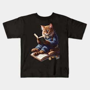 funny Cats Reading A book graphic Cat Kitten Lovers Kids T-Shirt